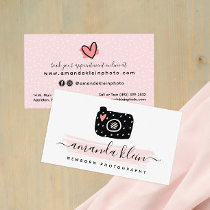 Cartão De Visita Câmera de Fotógrafo Mínima e Bonita Preta e Rosa