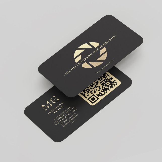 Cartão De Visita Câmera Dourada Preta Monográfica Fotográfica Moder (Modern Photographer Monogram Black Gold Camera Business Card
)