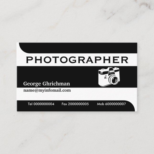 Cartão De Visita Câmera fotográfica preta, de cor branca (Frente)