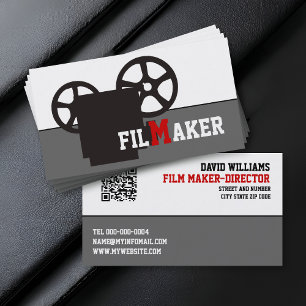 Cartão De Visita Câmera preta e criador de filme de código QR