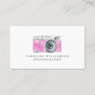 Cartão De Visita Câmera Retro Logotipo de Arte em Aquarela Rosa Fot