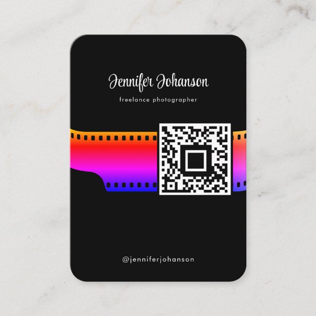 Cartão De Visita Câmera Rolada de Película Código QR Preto (Frente)