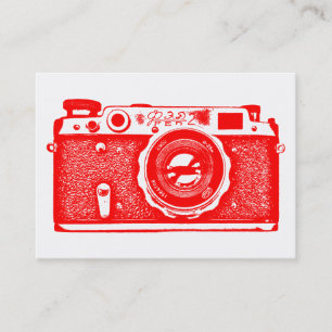Cartão De Visita Câmera Russa - Vermelho em Branco