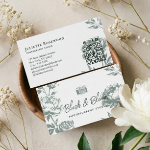 Cartão De Visita Câmera Vintage Chic Floral Desenhada à Mão para Fo