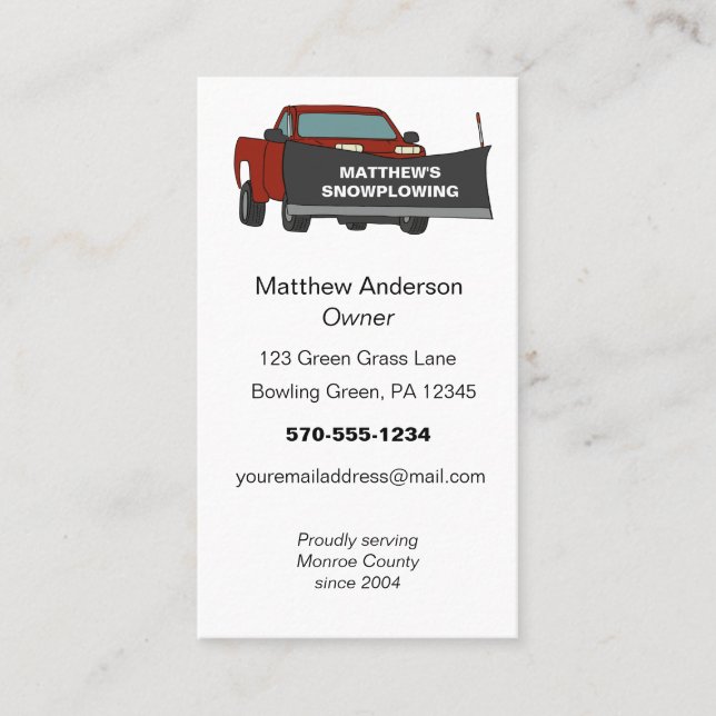 Cartão De Visita Caminhão de coleta de neve com neve (Frente)
