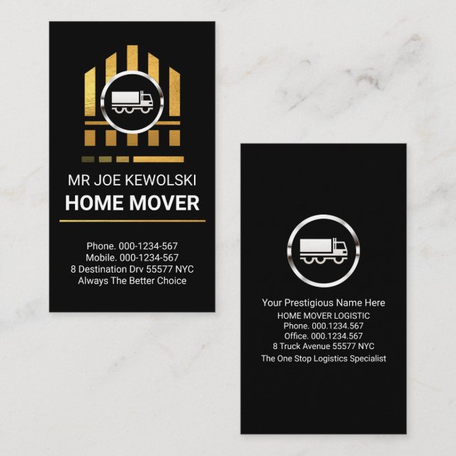 Cartão De Visita Caminhão de Prata se movendo para casa Dourada (Frente/Verso)