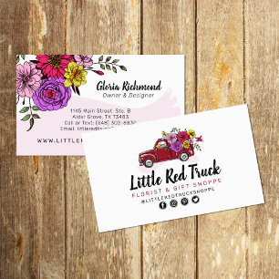 Cartão De Visita Caminhão e Flores Vermelhas Vintage Floral + Mídia