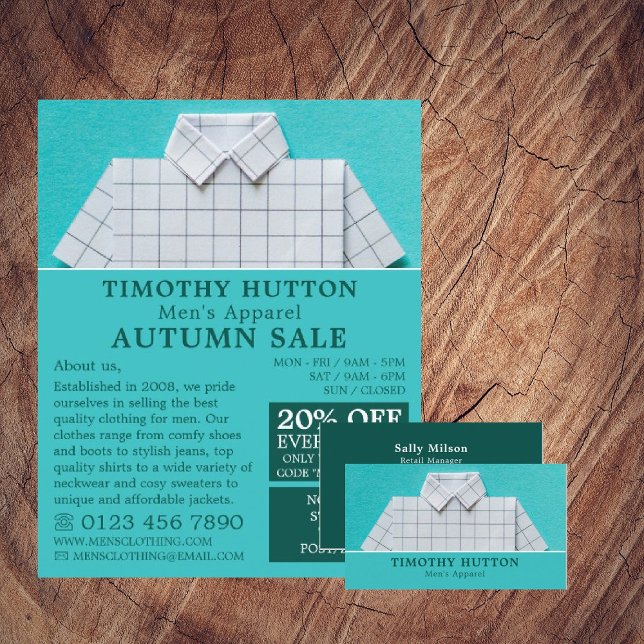 Cartão De Visita Camisa branca, loja de roupas masculinas (Criador carregado)