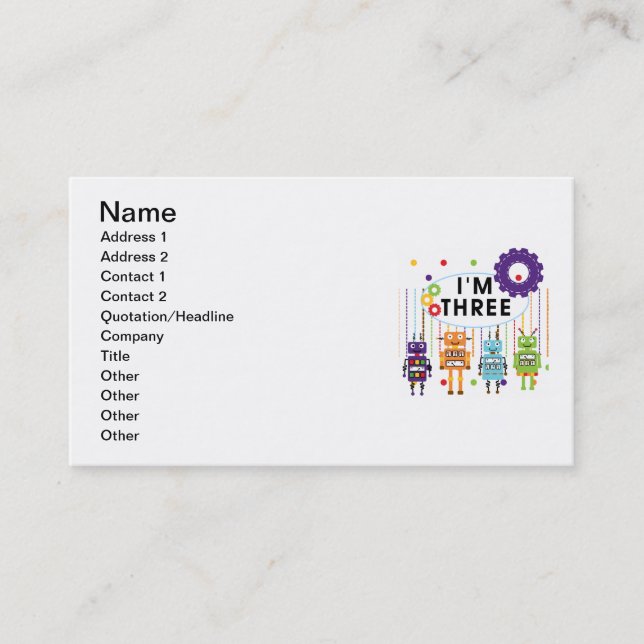 Cartão De Visita Camisas de aniversário de 3 anos robô e presentes (Frente)