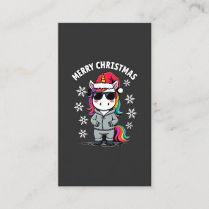 Cartão De Visita Camiseta Unicórnio de Natal com Chapéu do Papai No