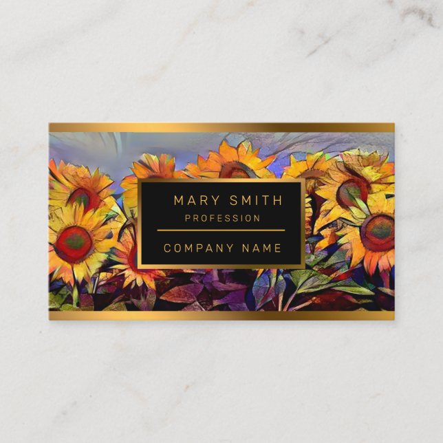 Cartão De Visita Campo Dourado Da Coleção Elegante De Girassóis (Frente)