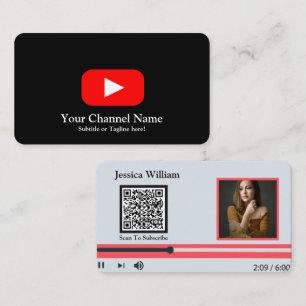 Cartão De Visita Canal Moderno de Vlogger do Youtube com Código QR 