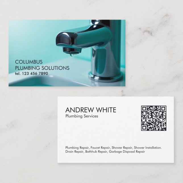 Cartão De Visita Canalização QR Personalizada (Frente/Verso)