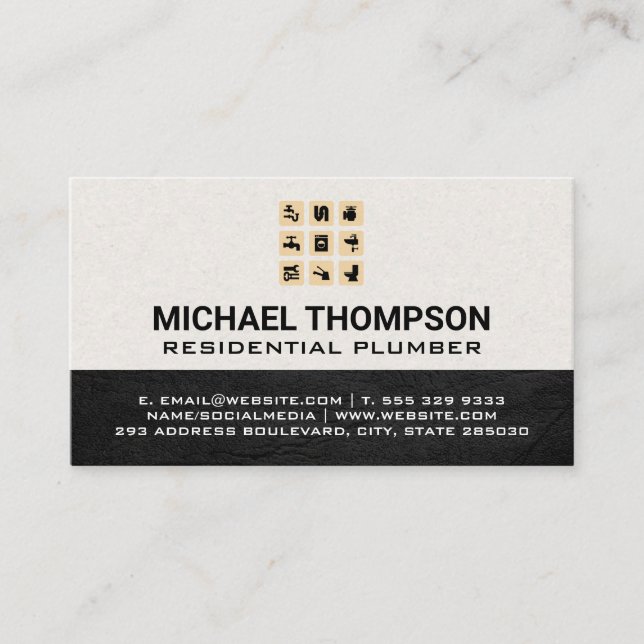Cartão De Visita Canalizador | Ícones do sistema de tubagem de água (Frente)