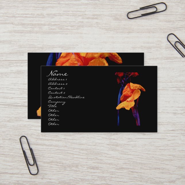 Cartão De Visita Canna Lily em Preto com Azul (Frente/Verso In Situ)