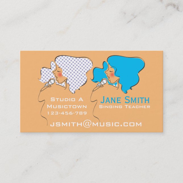 Cartão De Visita Cantando e treinador vocal freelance de professor  (Frente)