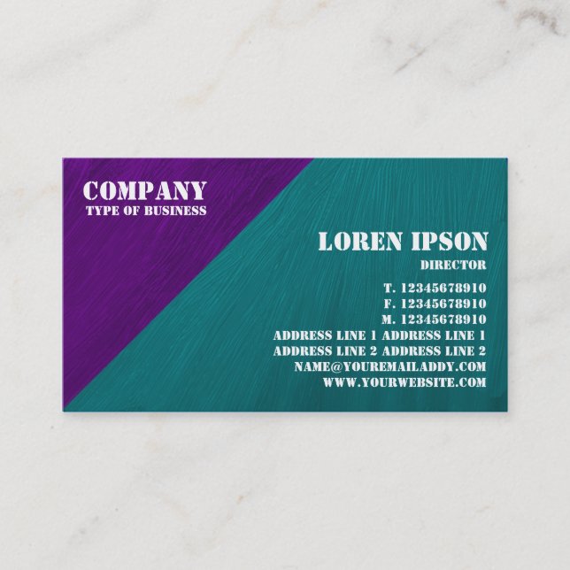 Cartão De Visita Cantinho Triangular Pintado com Óleo - Roxo e Verd (Frente)