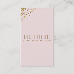 Cartão De Visita Cantos de Confetes Rosa Bege Dourado Chique Elegan