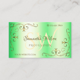 Cartão De Visita Cantos de Ornamentados Dourados verdes e brilhante