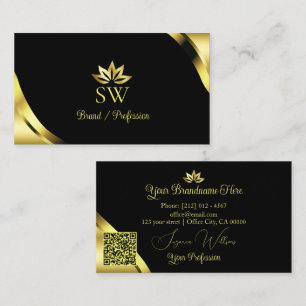 Cartão De Visita Cantos de Ouro de Luxo em Preto com Código QR de M