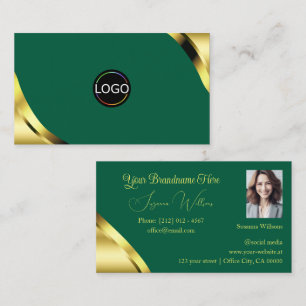 Cartão De Visita Cantos de Ouro Glamour em Verde Turquesa com Logot