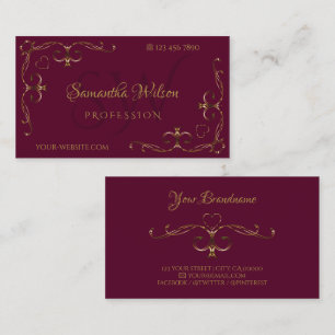 Cartão De Visita Cantos do Ornamentado Dourado Elegante com Iniciai
