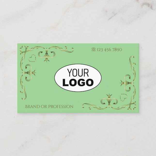 Cartão De Visita Cantos do Ornamentado verde do Ouro Elegante com l (Frente)