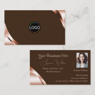 Cartão De Visita Cantos em Rosa Dourado Café Marrom com Logotipo e