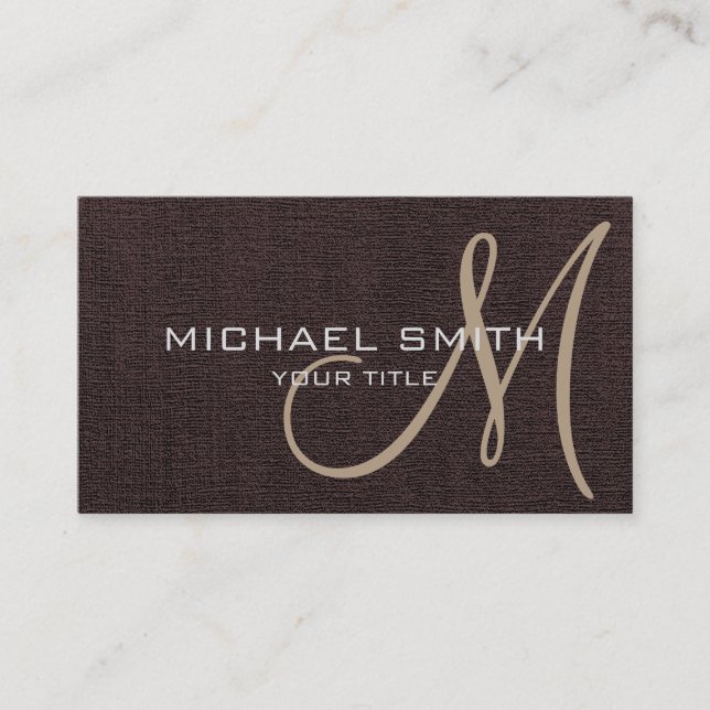 Cartão De Visita Canvas do Monograma Elegante Castanho Escuro (Frente)