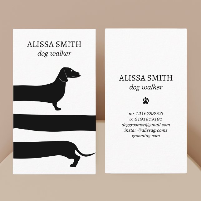 Cartão De Visita Cão Andando Dachshund Engraçado Estético (Funny Dachshund Pet Sitter Dog Walking Business Card)
