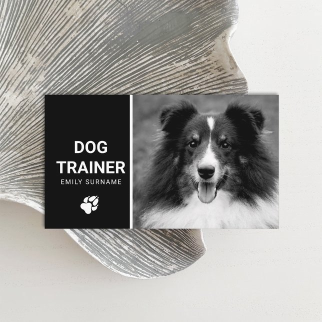 Cartão De Visita Cão Cachorro Cachorro Cachorro Fresco Preto E Bran (Stylish black and white design for dog related jobs featuring a happy Shetland Sheepdog breed dog.)
