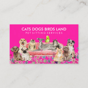 Cartão De Visita Cão Cat Bird Hotel Sofa Pet Sitting Pink floral
