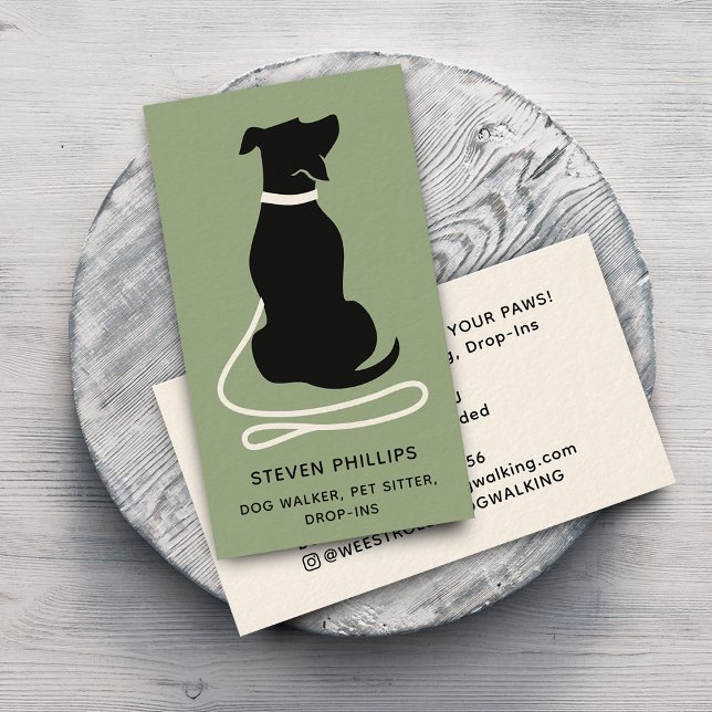 Cartão De Visita Cão Cuidador de Cães de Silhueta Moderna (Modern Silhouette Dog Walker Dog Sitter Business Card)