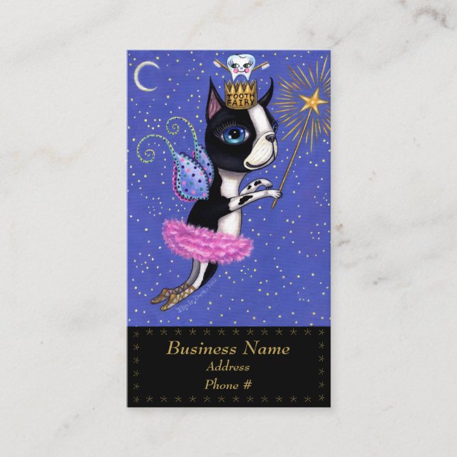 Cartão De Visita Cão de Leite de Dente Boston Terrier Pink Tutu Cro (Frente)