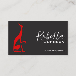 Cartão De Visita Cão moderno simples preto e vermelho do galgo