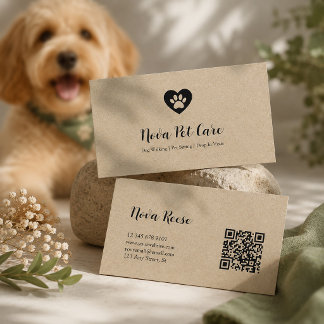 Cartão De Visita Cão Passador de Pet Rústico Código Qr Kraft