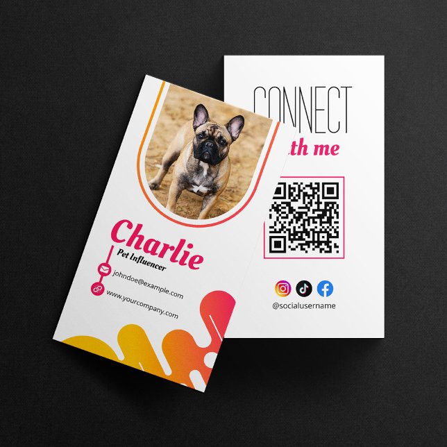 Cartão De Visita Cão Pet Influencer Foto de Mídia Social Código QR (Criador carregado)
