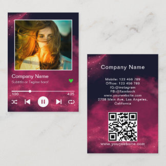 Cartão De Visita Capa de Álbum de Música QR Code em Preto e Rosa Mo