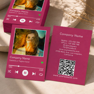 Cartão De Visita Capa de Álbum de Música QR Code Rosa Moderno Foto