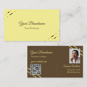 Cartão De Visita Cappuccino Bege Linhas Douradas com Foto e Código