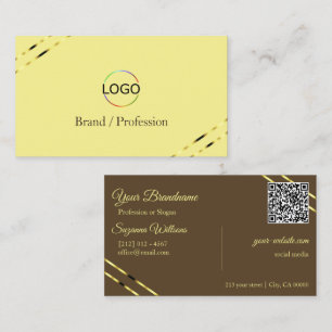 Cartão De Visita Cappuccino Bege Linhas Douradas com Logotipo e Cód