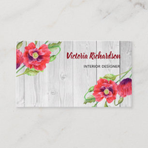 Cartão De Visita Cápsulas Vermelhas Russas de Aquarela Design Flor