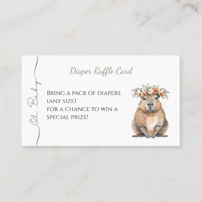 Cartão De Visita Capybara Baby Shower • Diaper Raffle Card (Frente)