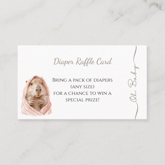 Cartão De Visita Capybara Baby Shower • Diaper Raffle Card (Frente)