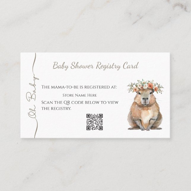 Cartão De Visita Capybara Baby Shower • Registry Card (Frente)