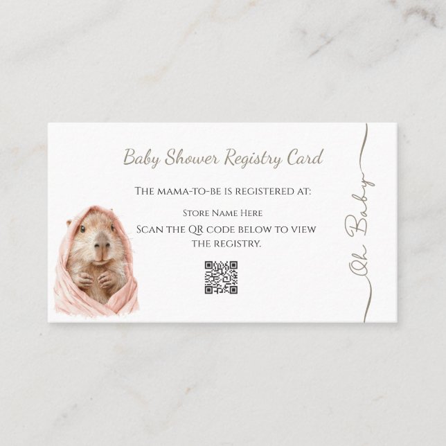 Cartão De Visita Capybara Baby Shower • Registry Card (Frente)