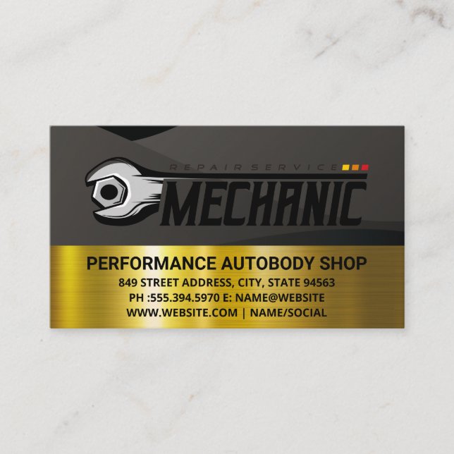 Cartão De Visita Car Repair Logo Wrenches | Auto Shop Care (Frente)