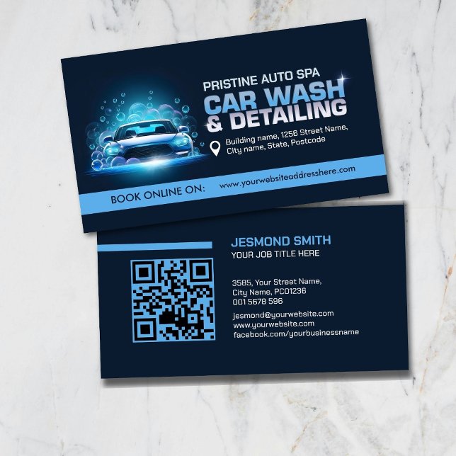 Cartão De Visita Car Wash and Detailing Professional Sleek Business (Criador carregado)