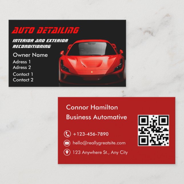 Cartão De Visita Car Wash Professional Auto Detailing QR Code (Frente/Verso)
