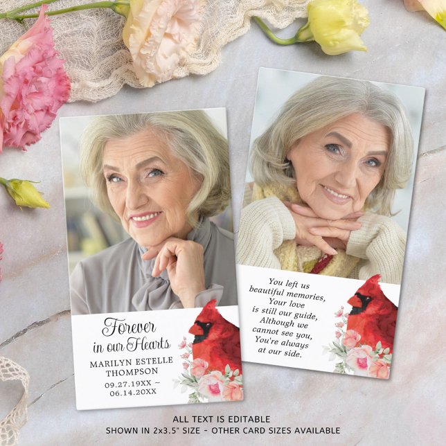 Cartão De Visita Cardinal Memorial 2 Fotos Pink Floral Play Card (Criador carregado)